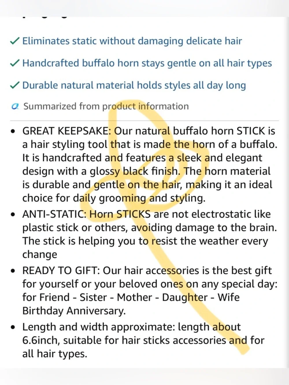Handmade Buffalo Horn Hair Fork, Chopstick Hair Pins for Long Hair, Anti-Static